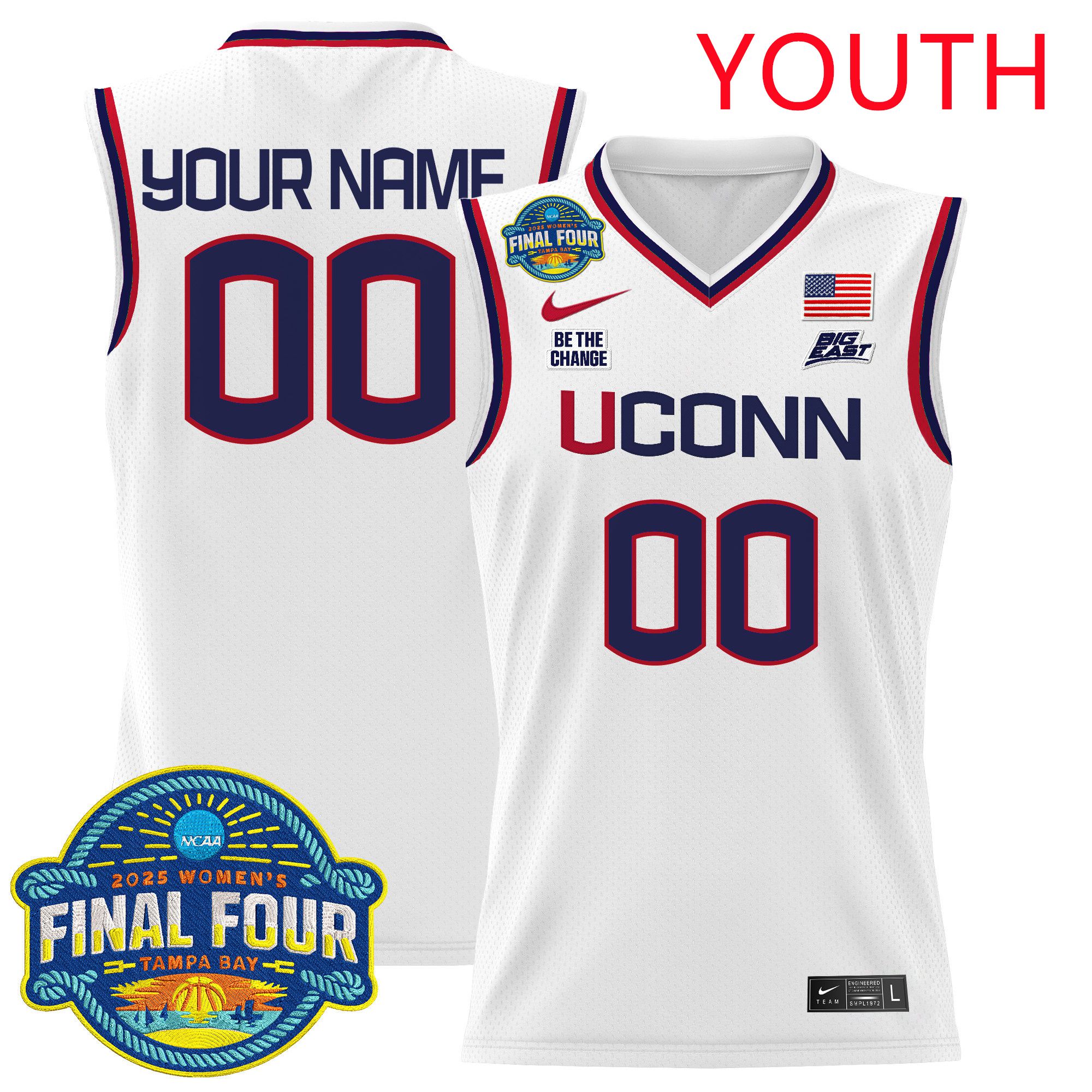 Youth UConn Huskies White Nike 2025 Big Eat Final Four Patch Lightweight Basketball Custom NCAA Jersey->customized ncaa jersey->Custom Jersey